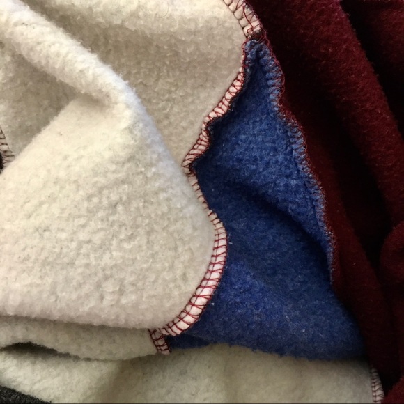 FASHION Fleece Lined Red Blue Gray Colourblock Hoodie Sweatshirt - Picture 6 of 6